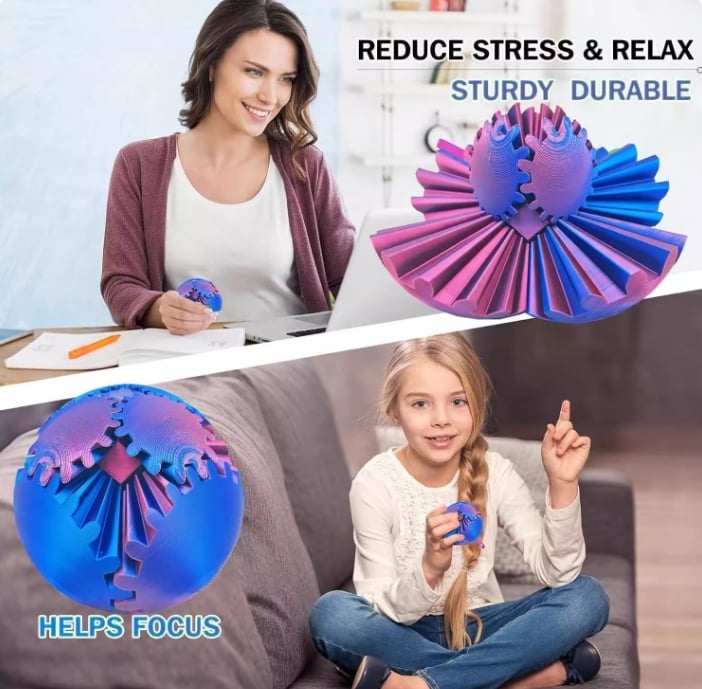 Gear Ball Anti-stress Imprimée 3D – Sphère Rotative à Engrenages – Bleu Vert – Jouet Fidget Pour Enfants Et Adultes