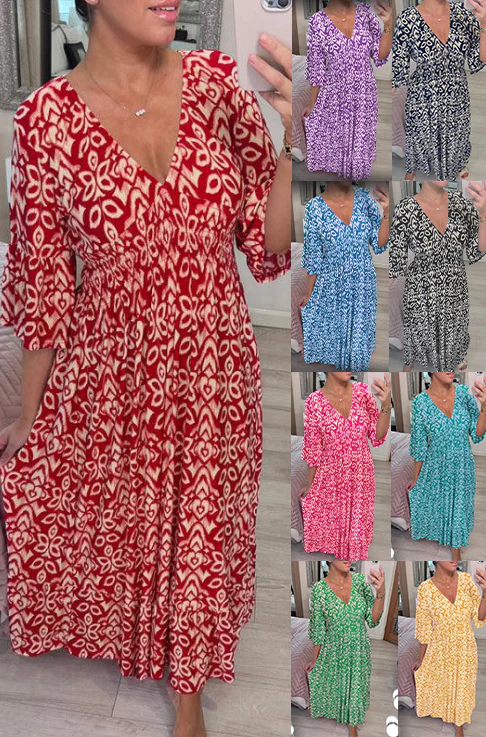 🔥2025 Summer Sale 49% OFF🔥Bohemian casual print V-neck waist wrap long dress
