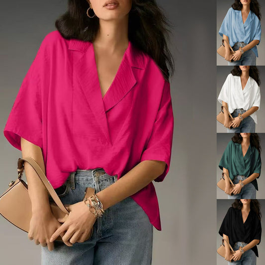 🎁Hot Sale 50% OFF⏳Women's Summer Fashion Casual Loose Solid Colour Shirt