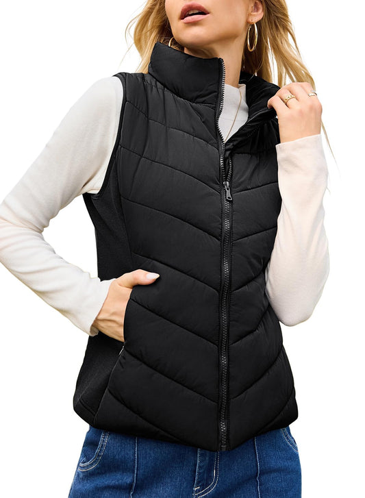 🔥Limited Time Sale 55% OFF🔥Women's Zip Up Stand Collar Quilted Puffer Vest