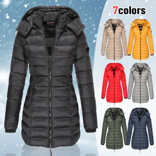 🔥 Winter Women's Mid-length Padded Jacket Warm Solid Color Hooded Jacket main image 1