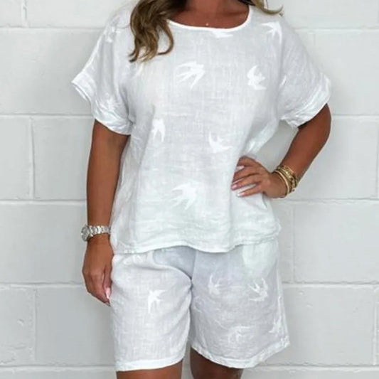 50%OFF🔥Casual Printed Cotton-Linen Short Sleeve Shorts Set