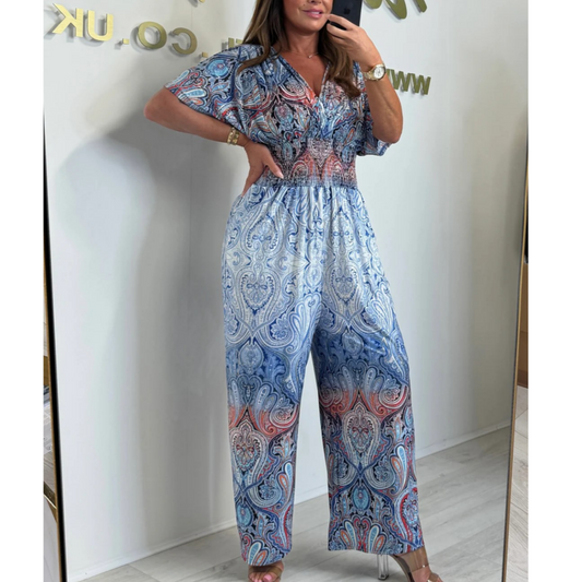 🔥Summer Hot Sale-49% Off🩷Bohemian Print Wide Leg Jumpsuit