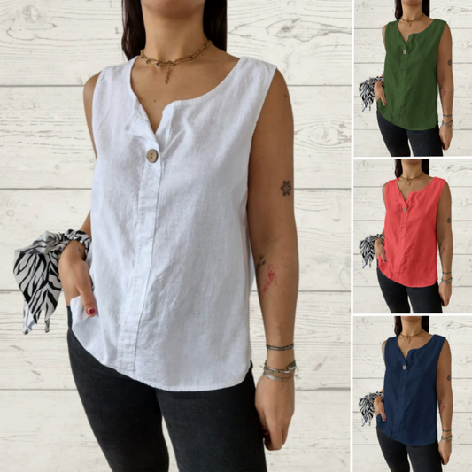 Women's Sleeveless Casual Loose Button Top