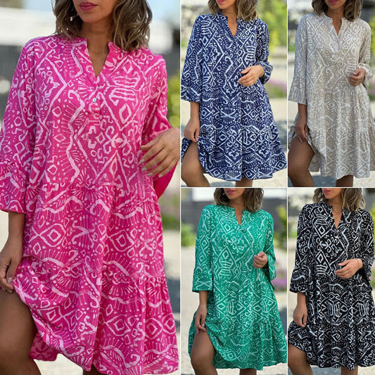 🌺Seasonal Styles💐 Casual Loose Printed V-Neck Flowy Dress