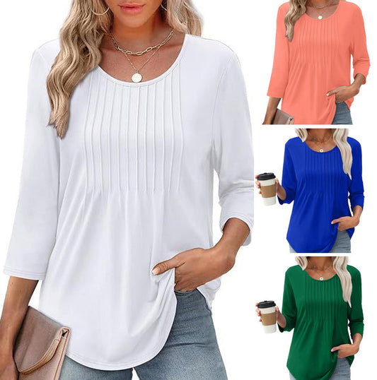 💥Summer Sale 49% OFF☀️Ruffled Round Neck Loose Fit Thin T-Shirt