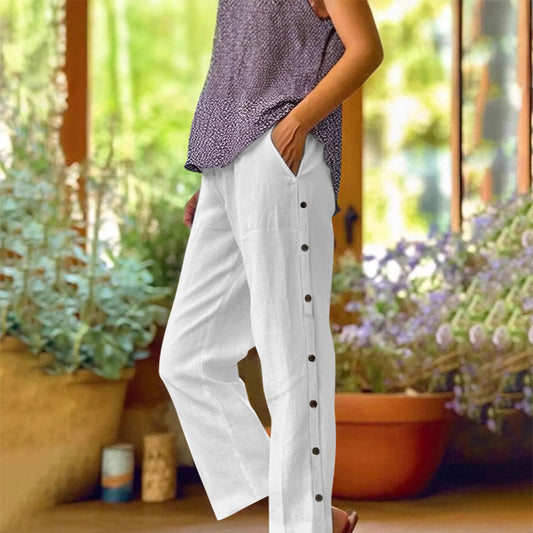 🌺Summer Hot Sale 50% OFF💐Casual Solid-Color Loose-Fit Cropped Pants with Side Buttons