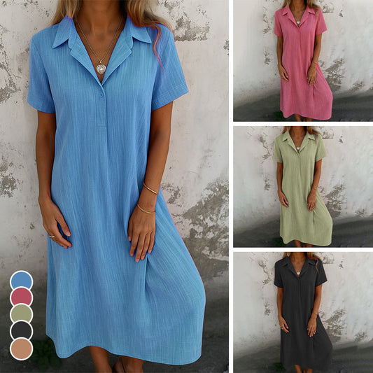 🌸Spring Specials 50% OFF👗Women’s Solid Color Short-Sleeve Dress