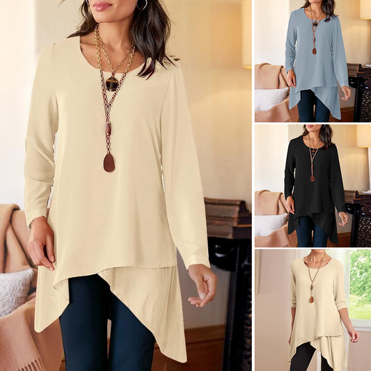 Women's Long Sleeve Asymmetrical Hem T-Shirt