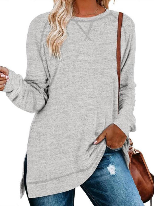 Women's Fall Side slit Long Sleeve Shirts Tunic Tops (Buy 2 Free Shipping)