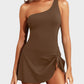 ⛱️Last Day Sale 49% OFF🔥Women One Piece Swim Dress One Shoulder Swimsuit With Skirt