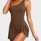 ⛱️Last Day Sale 49% OFF🔥Women One Piece Swim Dress One Shoulder Swimsuit With Skirt