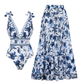 💥 Special Sale 50% OFF💥 V Neck Lace Up Printed One Piece Swimsuit and Skirt