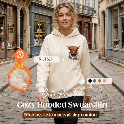 🐮Winter Hot Sale 50% OFF!!🎁Cute Highland Cow Cozy Fleece-Lined Hooded Sweatshirt