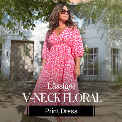 🎨 LAST DAY PROMOTION - 48%OFF Women's V-Neck Printed Dress – Brushstrokes of Summer🌺