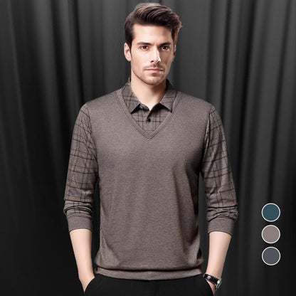 Men's Faux Two Piece Lapel Long-Sleeve Tops🎁50%OFF🎁