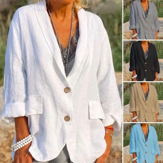 [Best Gift For Her] Single-color Cotton and Linen Blazer