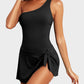 ⛱️Last Day Sale 49% OFF🔥Women One Piece Swim Dress One Shoulder Swimsuit With Skirt