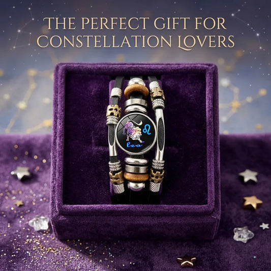 💥Last-Day Sale 59% OFF☪️Glow-in-the-Dark Leather Zodiac Sign Bracelet For Men and Women