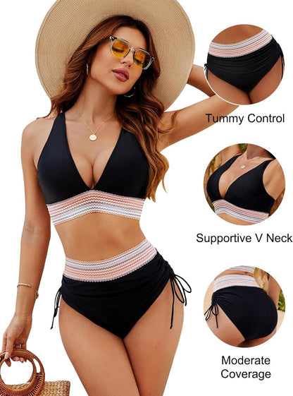 ⏰Last Day Promotion 60% OFF -⏳2026 High Waisted Tummy Control Color Block Bikini Sets