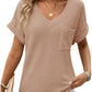 ⏰Hot Sale 65% OFF🎉Women's Waffle V Neck Short Sleeve Casual Top