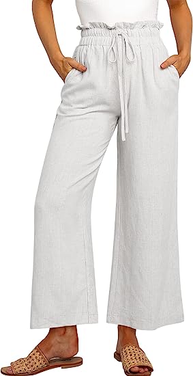 Women's High Waist Drawstring Wide Leg Linen Pants