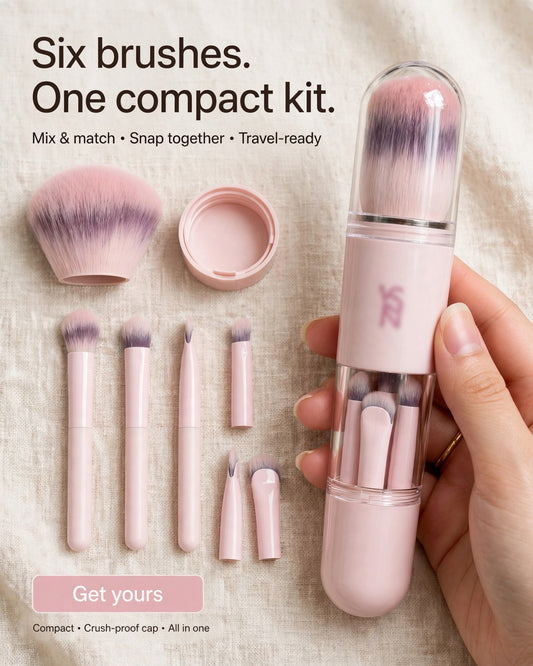 🖌️LAST DAY SALE 60% OFF !!📢Portable Retractable Makeup Brush Set Multifunctional Travel Cosmetic Tool with Powder Blush and Silicone Lip Brush