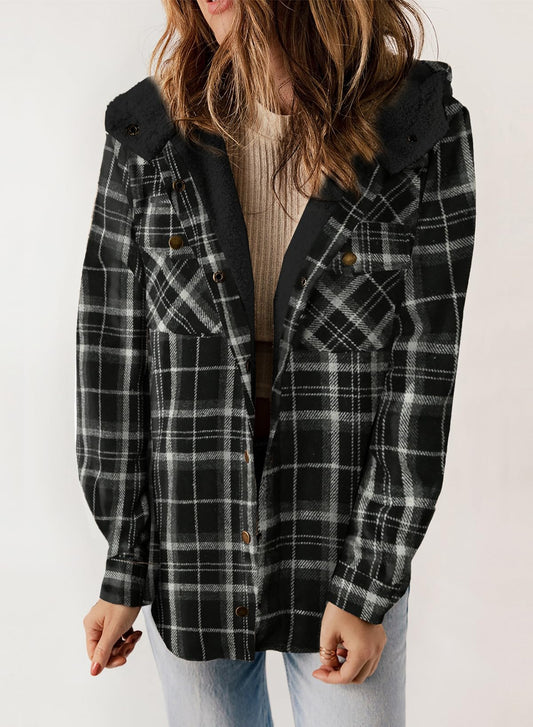 ☘️50% OFF🔥Women's Fall Thickened Flannel Long Sleeve Plaid Jacket Coat with Hood