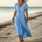 2025 Summer V Neck Short Sleeve Casual Lightweight Boho Dress
