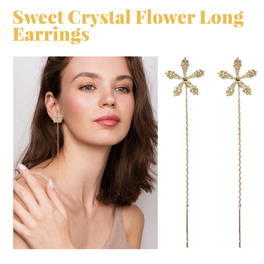 HOEXE Sweet Crystal Flower Long Earrings