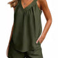 ✨Summer Hot Sale 🔥Women's Solid Colour Loose V-Neck Sleeveless Top Pocket Shorts Set
