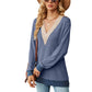 Lace V-neck Collision Split Loose Long Sleeve T-Shirt
