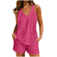 ✨Summer Hot Sale 🔥Women's Solid Colour Loose V-Neck Sleeveless Top Pocket Shorts Set