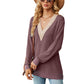 Lace V-neck Collision Split Loose Long Sleeve T-Shirt