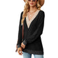 Lace V-neck Collision Split Loose Long Sleeve T-Shirt