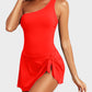 ⛱️Last Day Sale 49% OFF🔥Women One Piece Swim Dress One Shoulder Swimsuit With Skirt
