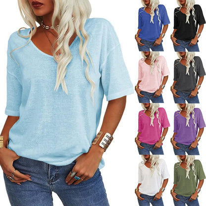 💖✨This Week's Special Price ￡11.99🌸Women's Solid Color V-Neck T-shirt [On Sale & Quick Ship!]