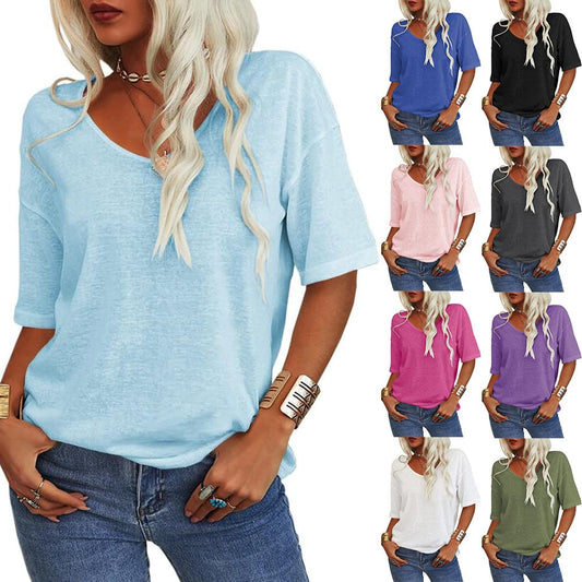 💖✨This Week's Special Price ￡11.99🌸Women's Solid Color V-Neck T-shirt [On Sale & Quick Ship!]