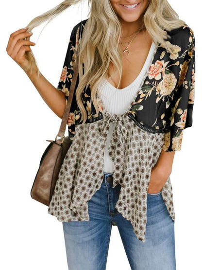 🌸Spring Sale 49% OFF🌸Women's Floral Kimono Ruffle Sleeve Tie Cardigans Flowy Boho Loose Cover Ups