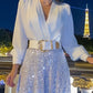 Elegant long-sleeved blouse and wide sequinned jumpsuit trousers(free belt)