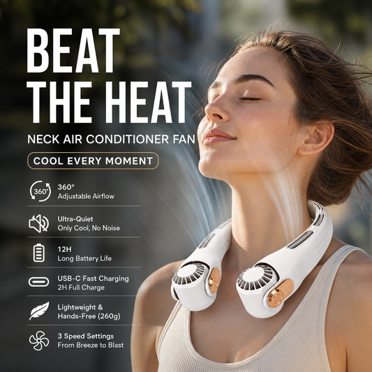 🥳2026 HOT SALE💨 50% OFF!🍃 Neck Air Conditioner Fan – Ultra‑quiet, 360° rotating, 3 speeds. Hands‑free cooling, long battery. Summer essential! 😎🌬️