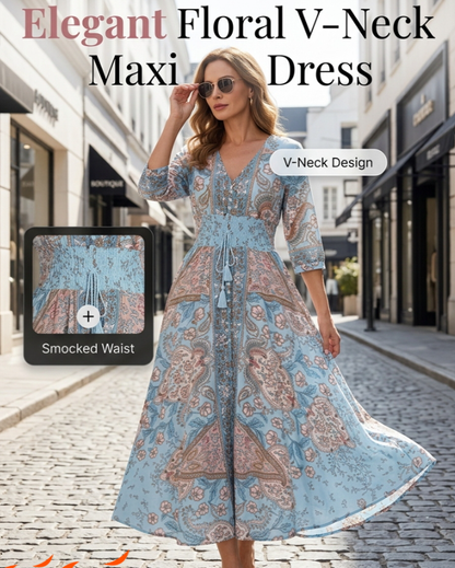 🔥Summer Hot Sales - 49% OFF🔥Women’s Elegant Floral Drawstring Long Dress