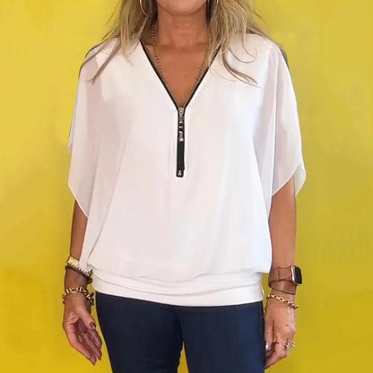 🔥Summer Hot Sale-49% Off🩷Women's Chiffon Zip-up Neck Casual Top
