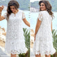 💥40%OFF💥 Elegant Cutout Flowers White Dress for Lady