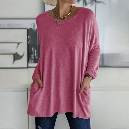 🎉 Hot Sale 50% OFF💞🔥Women's Round Neck Long Sleeve Loose Pocket T-Shirt