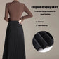 Solid Color Pleated A-Line Knee Skirt