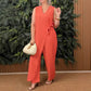 🔥Hot Sale 49% OFF✨Women's Solid Color Casual V-Neck Tied Jumpsuit
