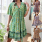 🔥Hot Sale 50%OFF👗Women’s Flower Print V Neck Short Sleeve Mini Dress