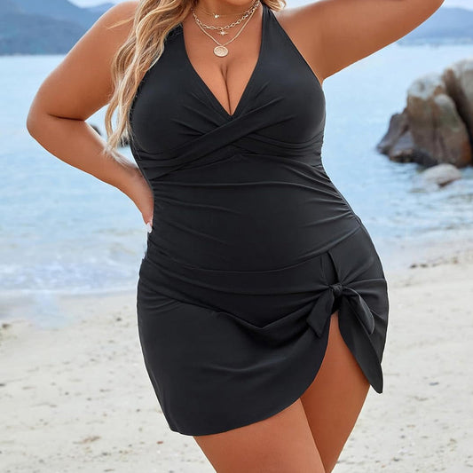 Women's Plus Size Halter Neck One Piece Swimsuit