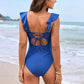 Sexy Ruffled Deep V-Neck One-Piece Swimsuit